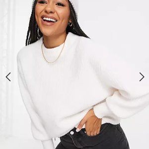 ASOS DESIGN crew neck sweater in rib with fluffy yarn in cream